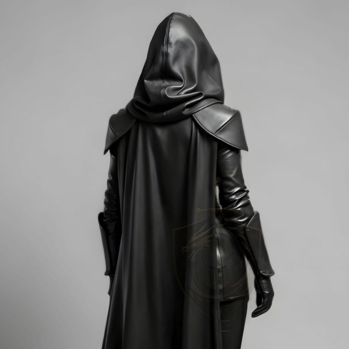 HandCrafted Black Hooded Leather Assassin Costume Women Medieval Rogue Outfit Handmade Cosplay Armor Suit