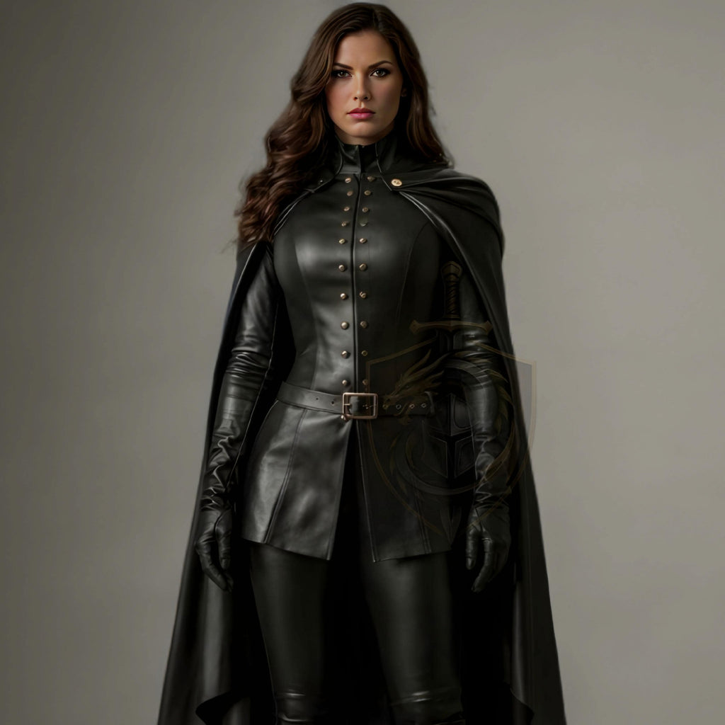 Handcrafted Black Leather Female Warrior Armor Medieval Fantasy LARP Cosplay Costume Outfit Women Knight