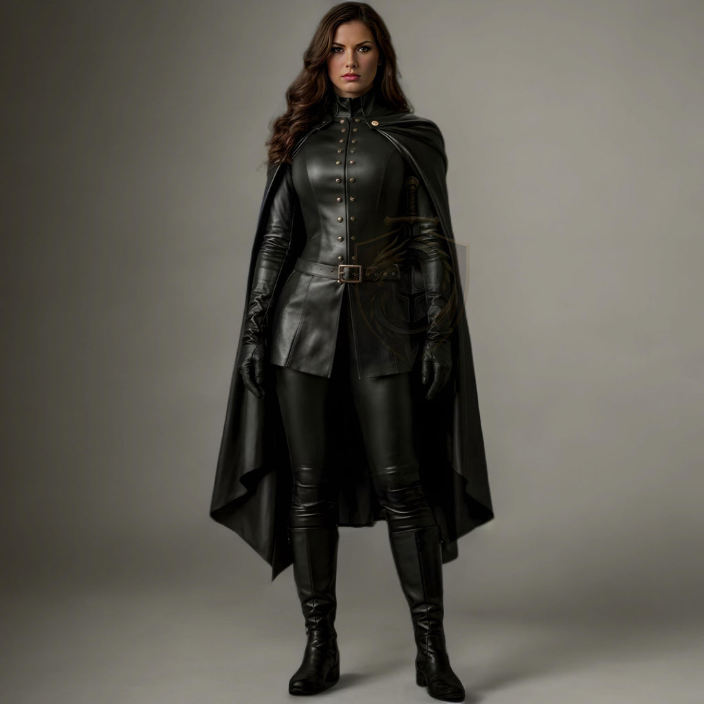 Handcrafted Black Leather Female Warrior Armor Medieval Fantasy LARP Cosplay Costume Outfit Women Knight