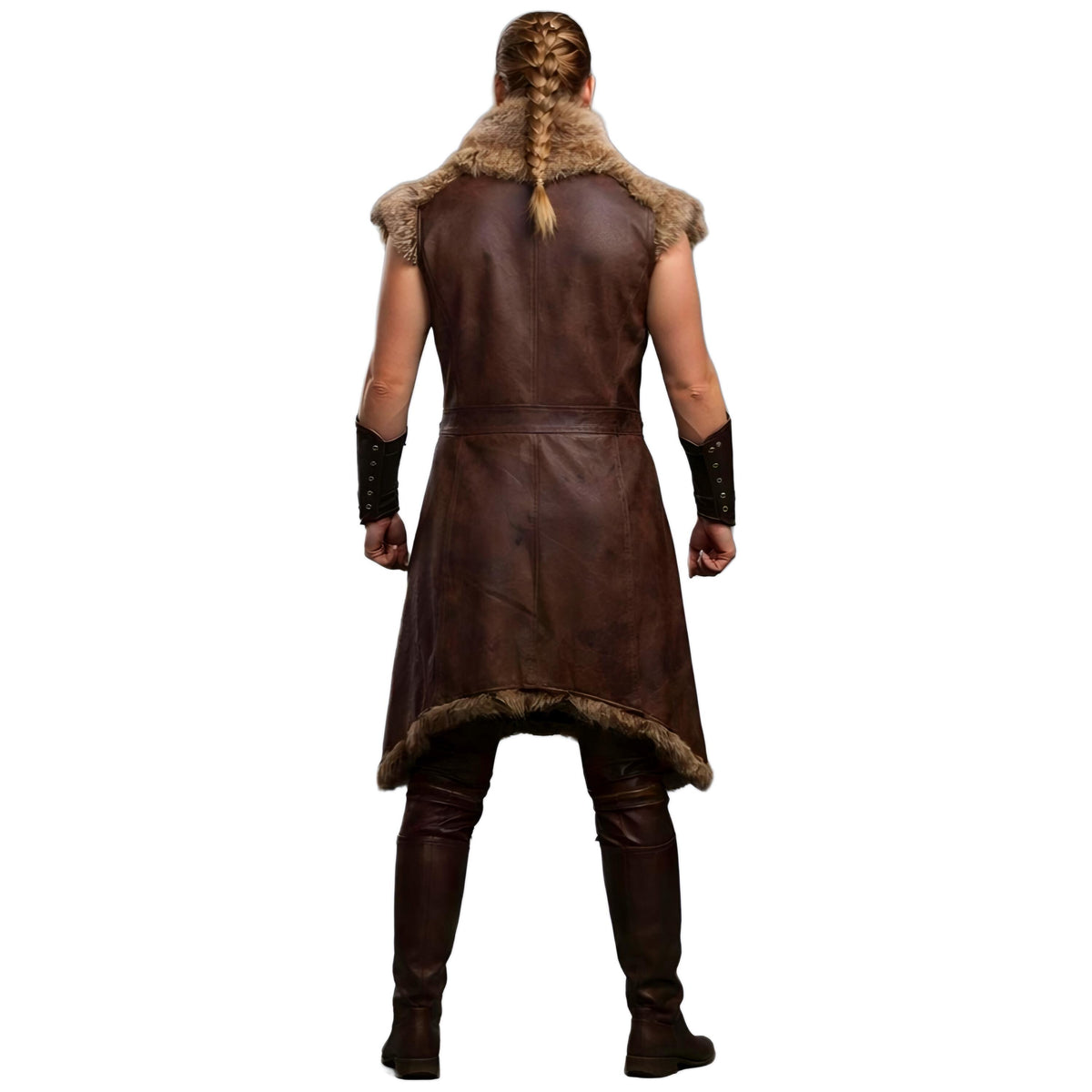 Handcrafted Viking Shieldmaiden Leather Coat Fur Trim Medieval Norse Warrior Costume Women Armor Cosplay
