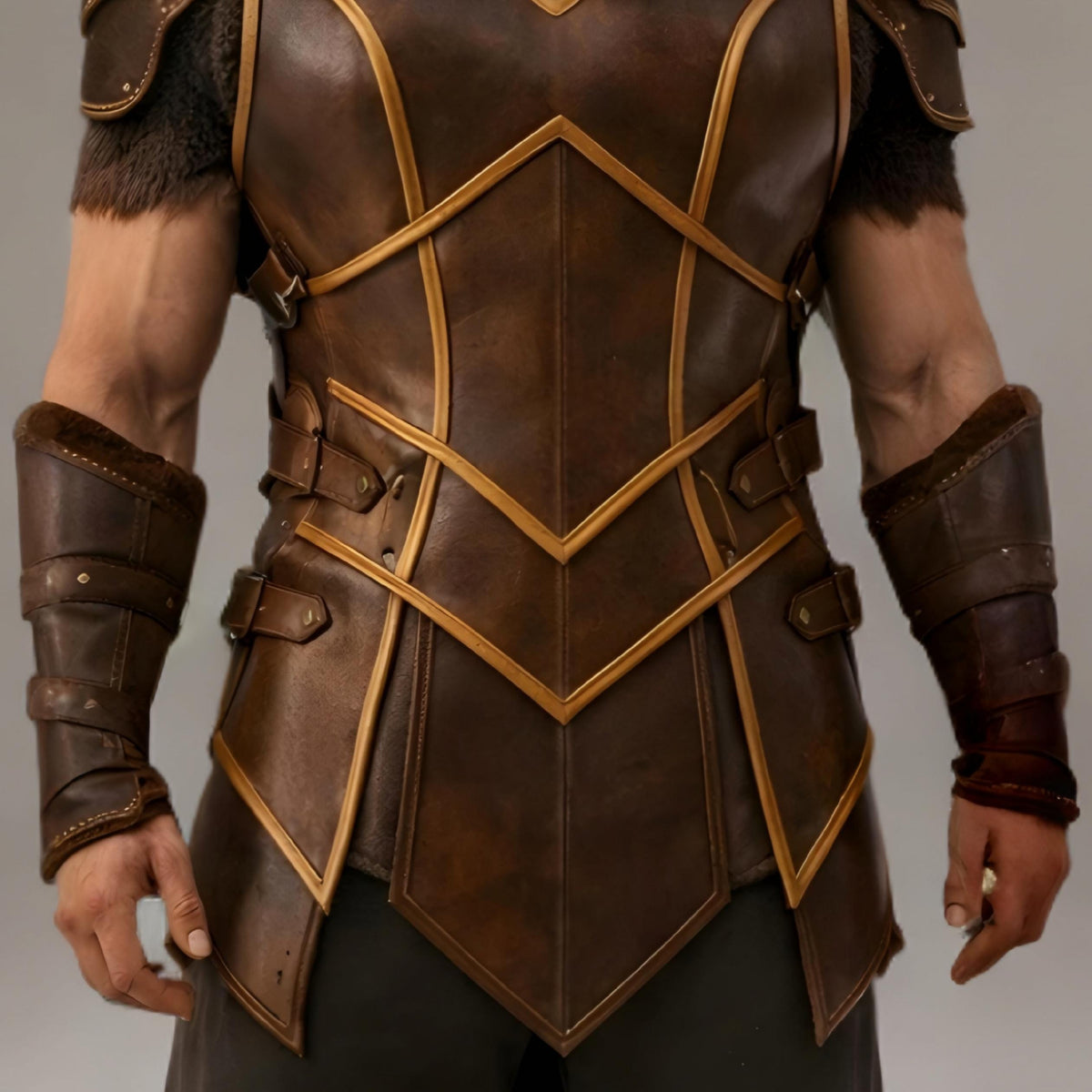 Handcrafted Viking Warrior Leather Armor Fur Collar Nordic LARP Cosplay Costume Mens Medieval Battle