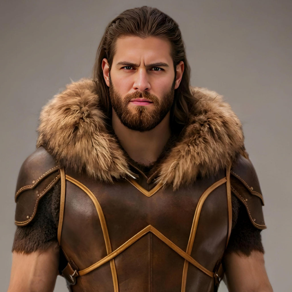 Handcrafted Viking Warrior Leather Armor Fur Collar Nordic LARP Cosplay Costume Mens Medieval Battle