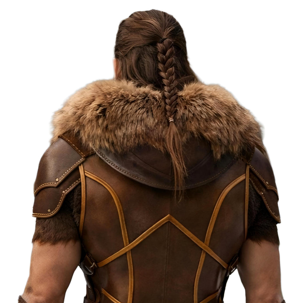 Handcrafted Viking Warrior Leather Armor Fur Collar Nordic LARP Cosplay Costume Mens Medieval Battle
