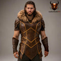Handcrafted Viking Warrior Leather Armor Fur Collar Nordic LARP Cosplay Costume Mens Medieval Battle