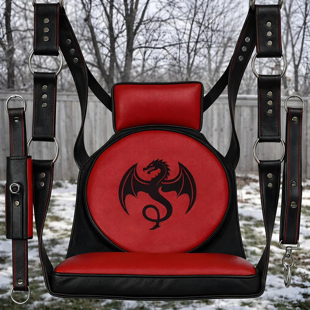 Luxury Leather Suspension Swing Couples Furniture Adjustable Red Black Dragon Harness