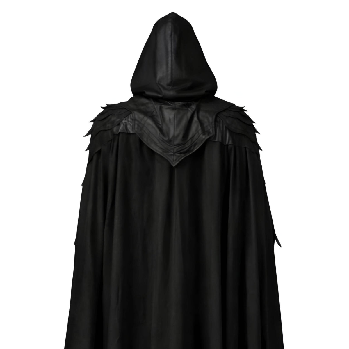 Dark Fantasy Real Leather Warrior Costume | Black Hooded Cloak & Black Chest Armor