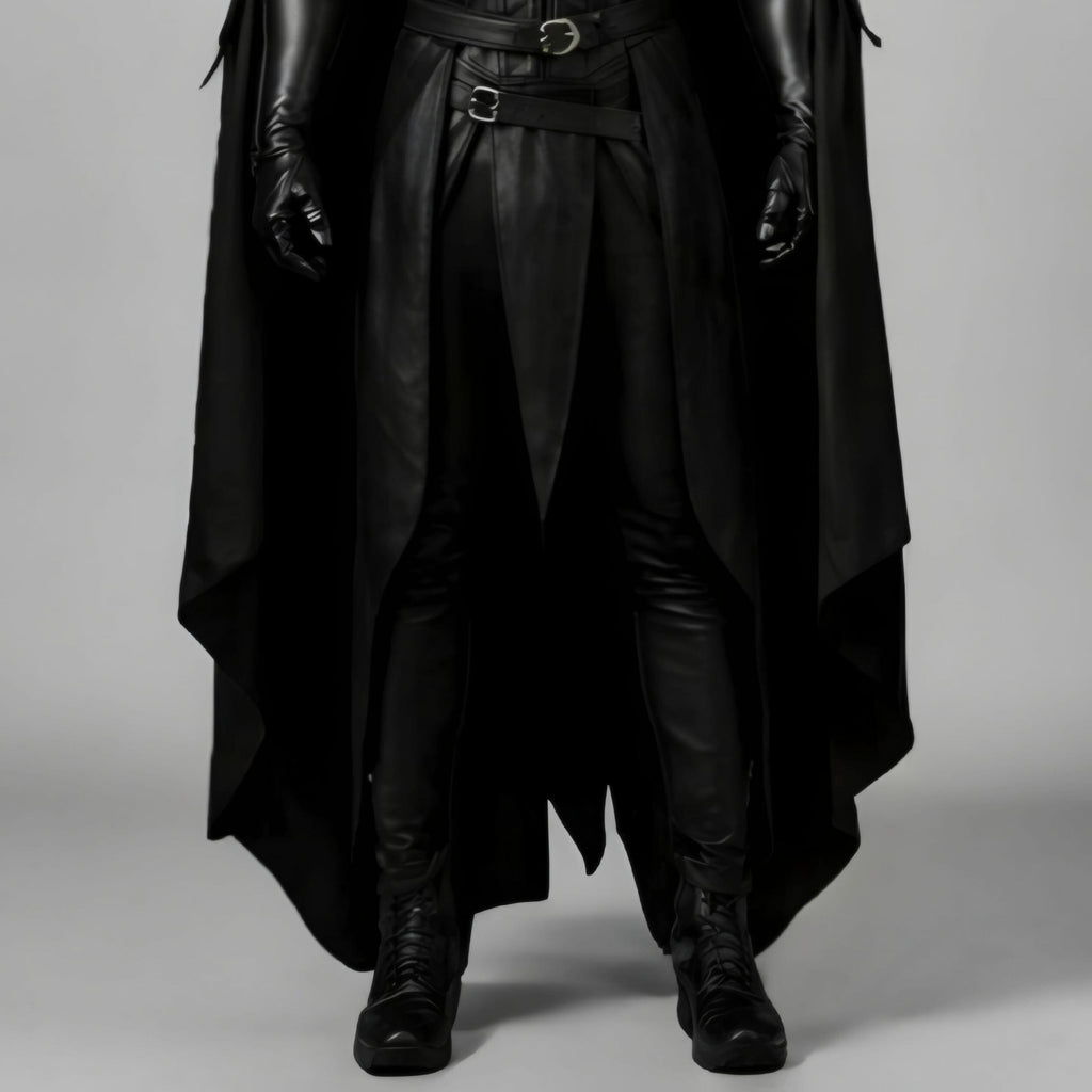 Dark Fantasy Real Leather Warrior Costume | Black Hooded Cloak & Black Chest Armor