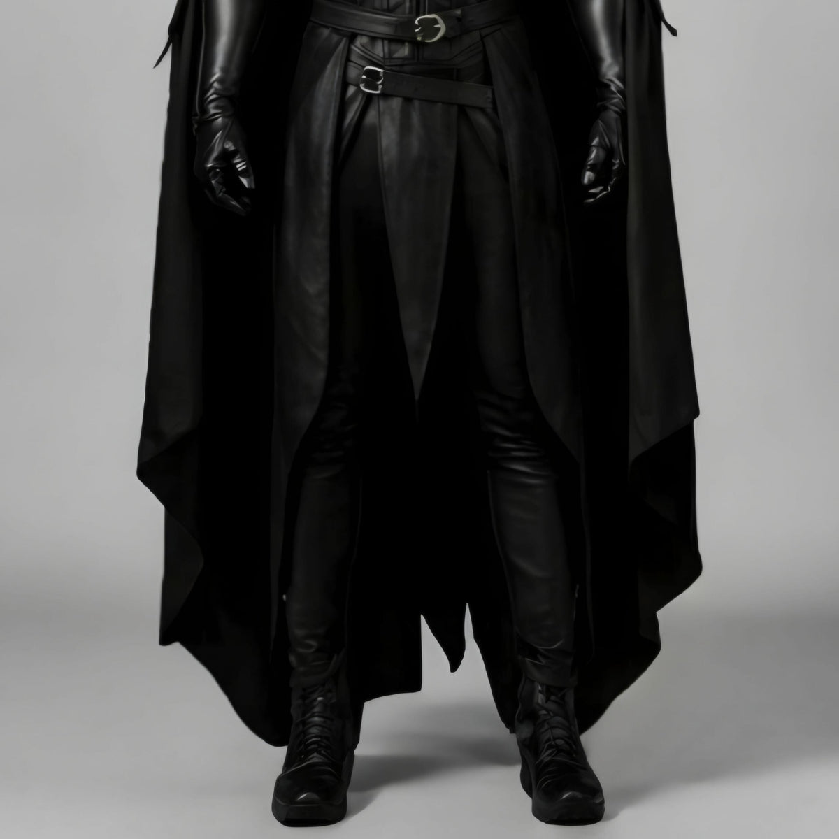 Dark Fantasy Real Leather Warrior Costume | Black Hooded Cloak & Black Chest Armor