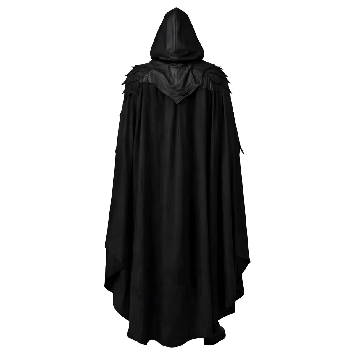 Dark Fantasy Real Leather Warrior Costume | Black Hooded Cloak & Black Chest Armor