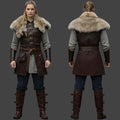 Viking Leather Armor Costume for Women Fur Collar Medieval Warrior Outfit LARP Cosplay Jacket