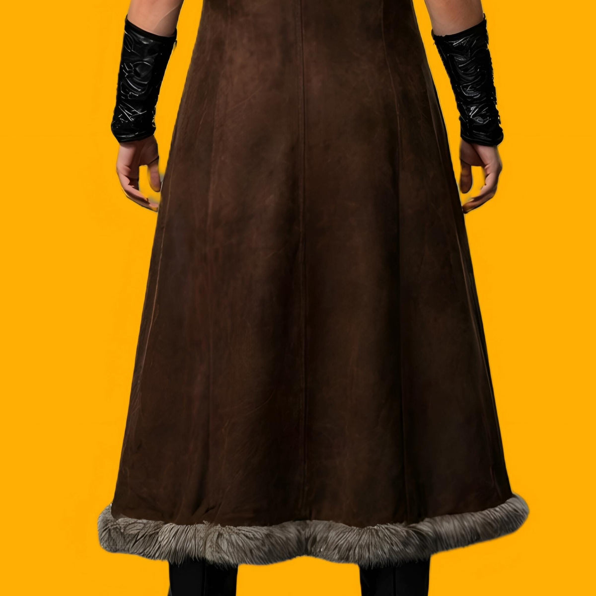 Handcrafted Cowhide Medieval Fur Coat Viking Warrior Costume Norse Leather Long Winter Cloak Armor