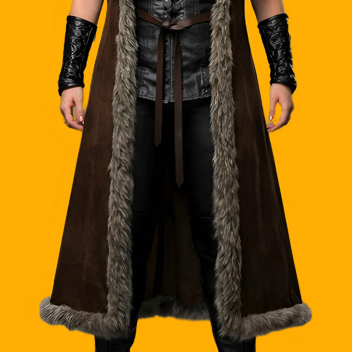 Handcrafted Cowhide Medieval Fur Coat Viking Warrior Costume Norse Leather Long Winter Cloak Armor