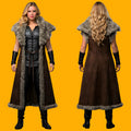 Handcrafted Cowhide Medieval Fur Coat Viking Warrior Costume Norse Leather Long Winter Cloak Armor