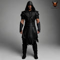 Handcrafted Dark Assassin Hooded Leather Armor Costume Medieval Warrior LARP Cosplay Outfit Men Fantasy