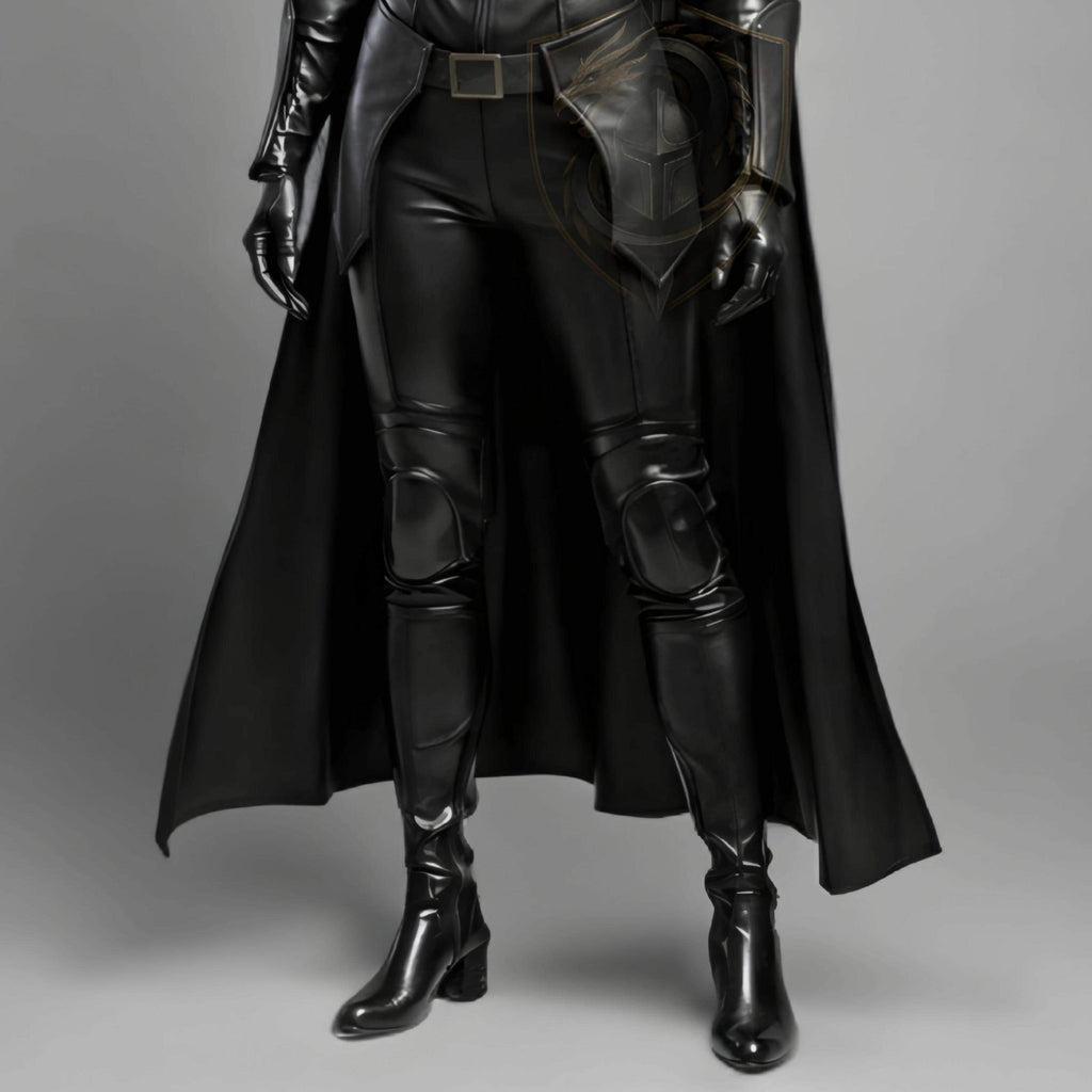 HandCrafted Black Hooded Leather Assassin Costume Women Medieval Rogue Outfit Handmade Cosplay Armor Suit