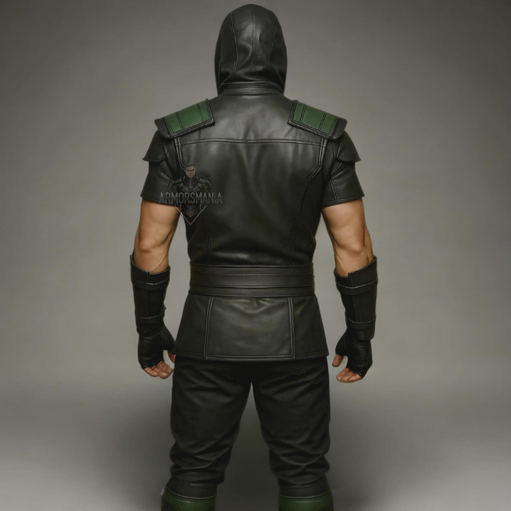 Handcrafted Green Dragon Ninja Leather Armor Costume Hooded LARP Cosplay Warrior Outfit Custom Fit
