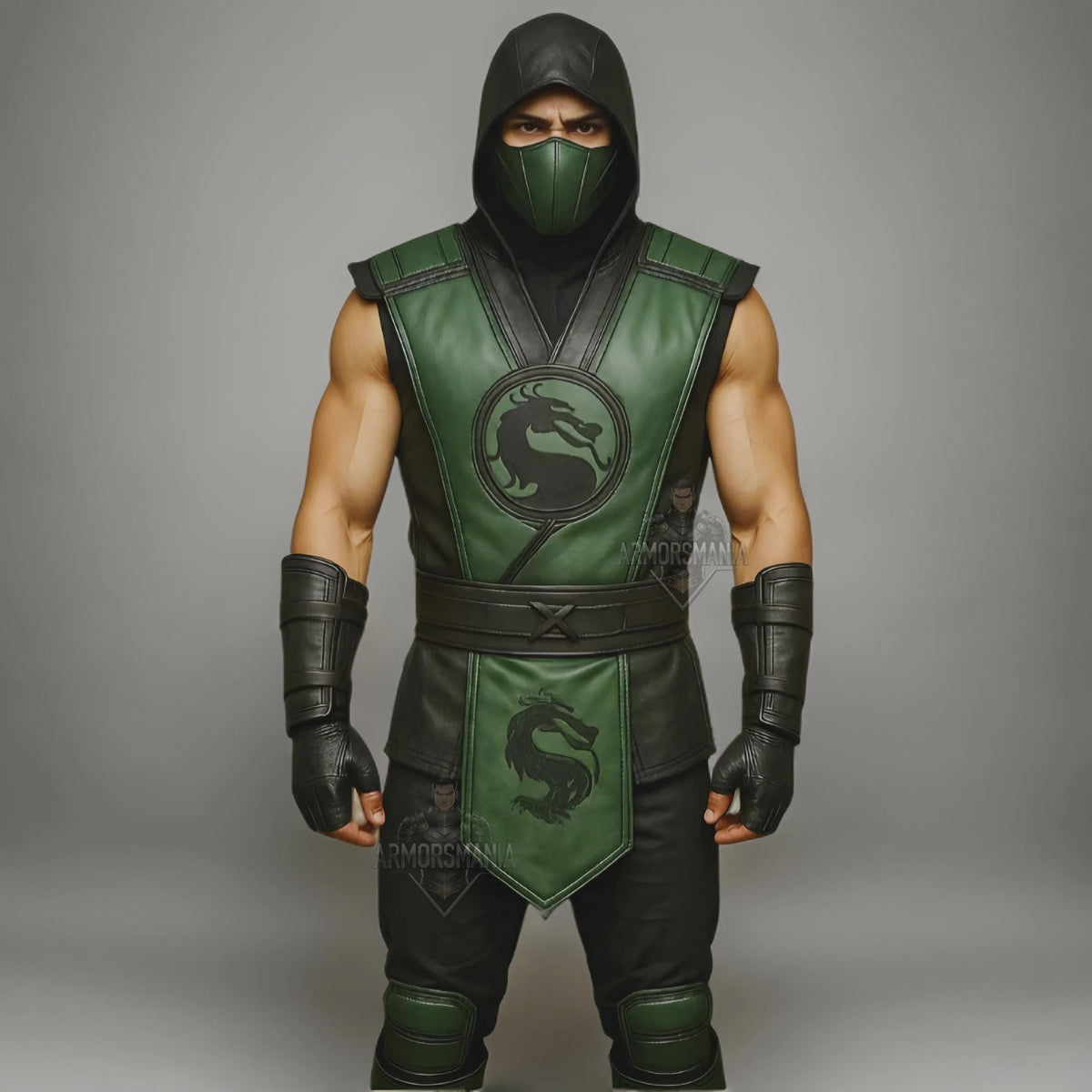Handcrafted Green Dragon Ninja Leather Armor Costume Hooded LARP Cosplay Warrior Outfit Custom Fit