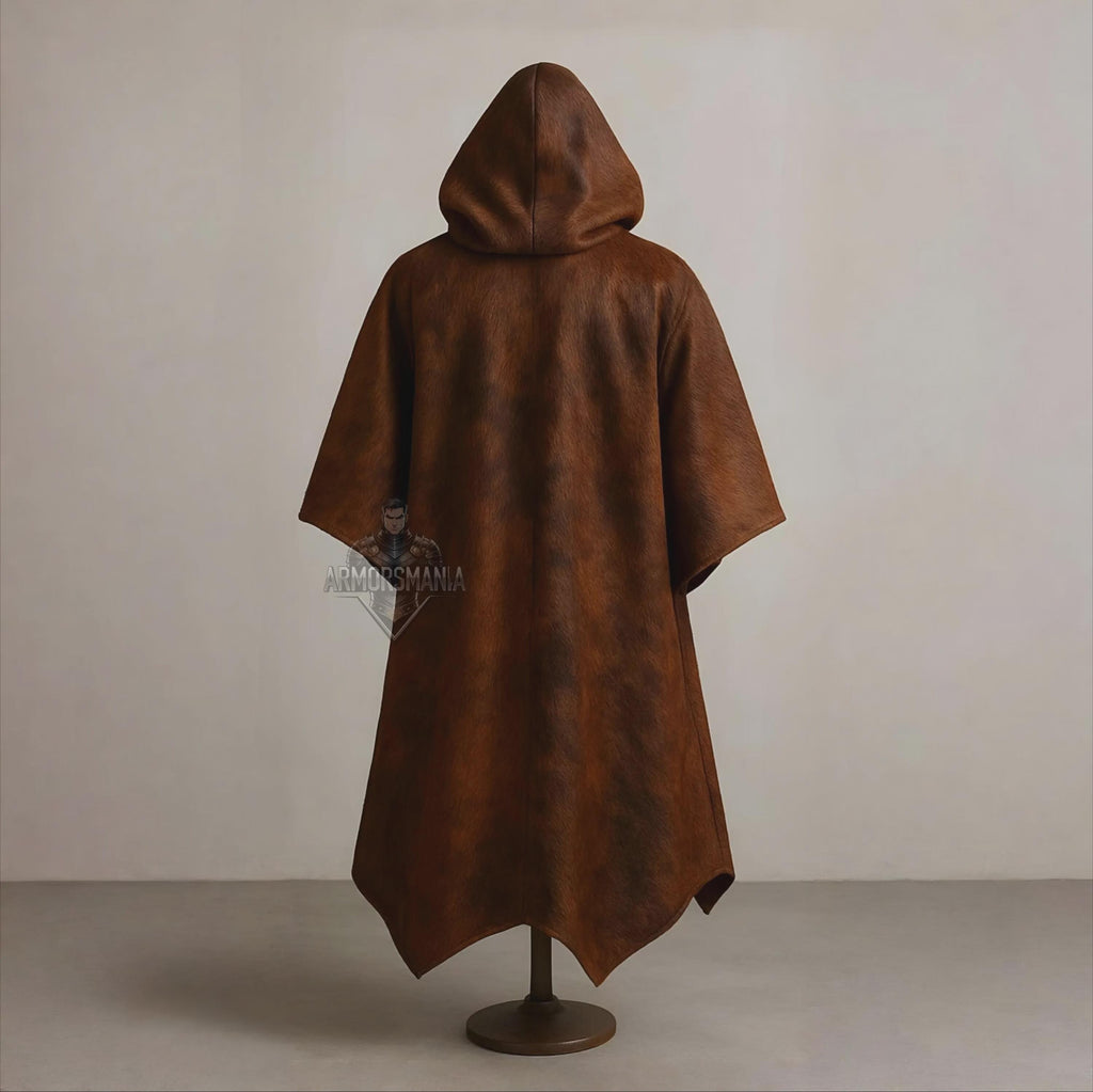 Handcrafted Western Cowhide Hooded Cloak Poncho Medieval Viking LARP Costume Festival Cosplay Cape Outfit