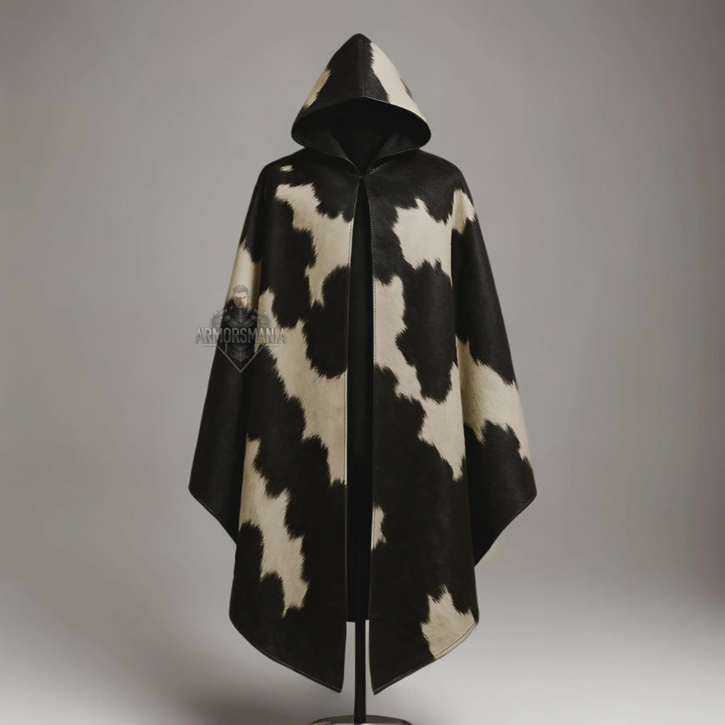 Handcrafted Cowhide Hooded Cloak Leather Cape Medieval Viking LARP Cosplay Mantle Custom Fit Unisex