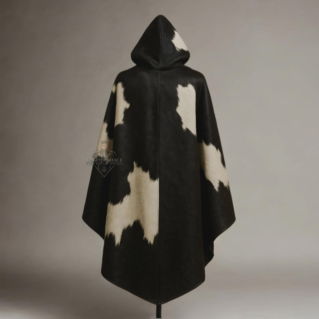 Handcrafted Cowhide Hooded Cloak Leather Cape Medieval Viking LARP Cosplay Mantle Custom Fit Unisex