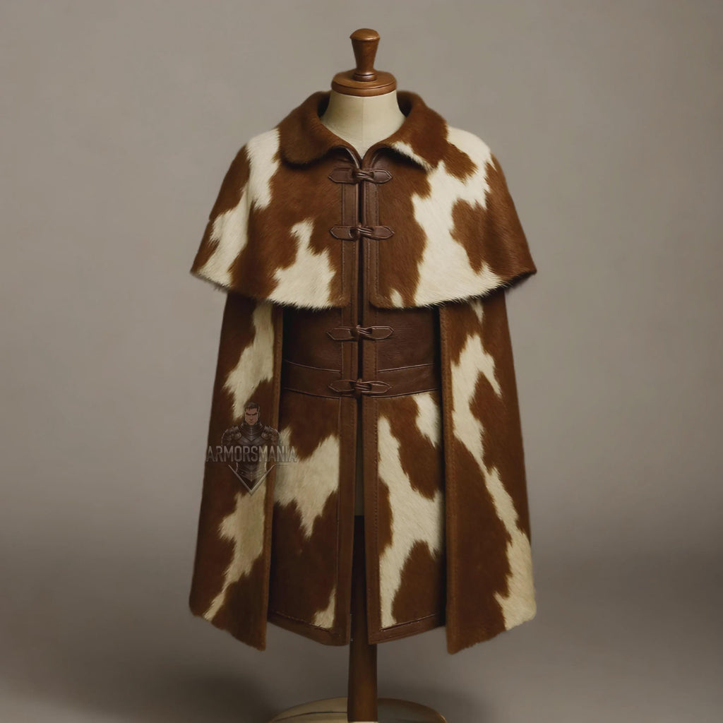 Handcrafted Viking Cowhide Leather Cape Medieval Warrior Cloak Nordic LARP Costume Cosplay Outfit