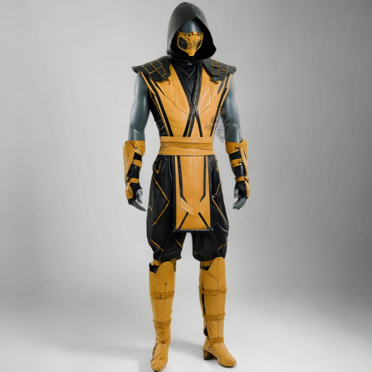 Handcrafted Scorpion Themed Yellow Black Ninja Cosplay Costume Hooded Leather Armor Set Outfit Custom