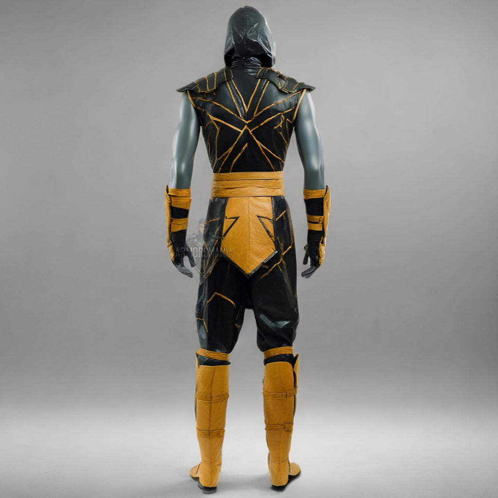 Handcrafted Scorpion Themed Yellow Black Ninja Cosplay Costume Hooded Leather Armor Set Outfit Custom