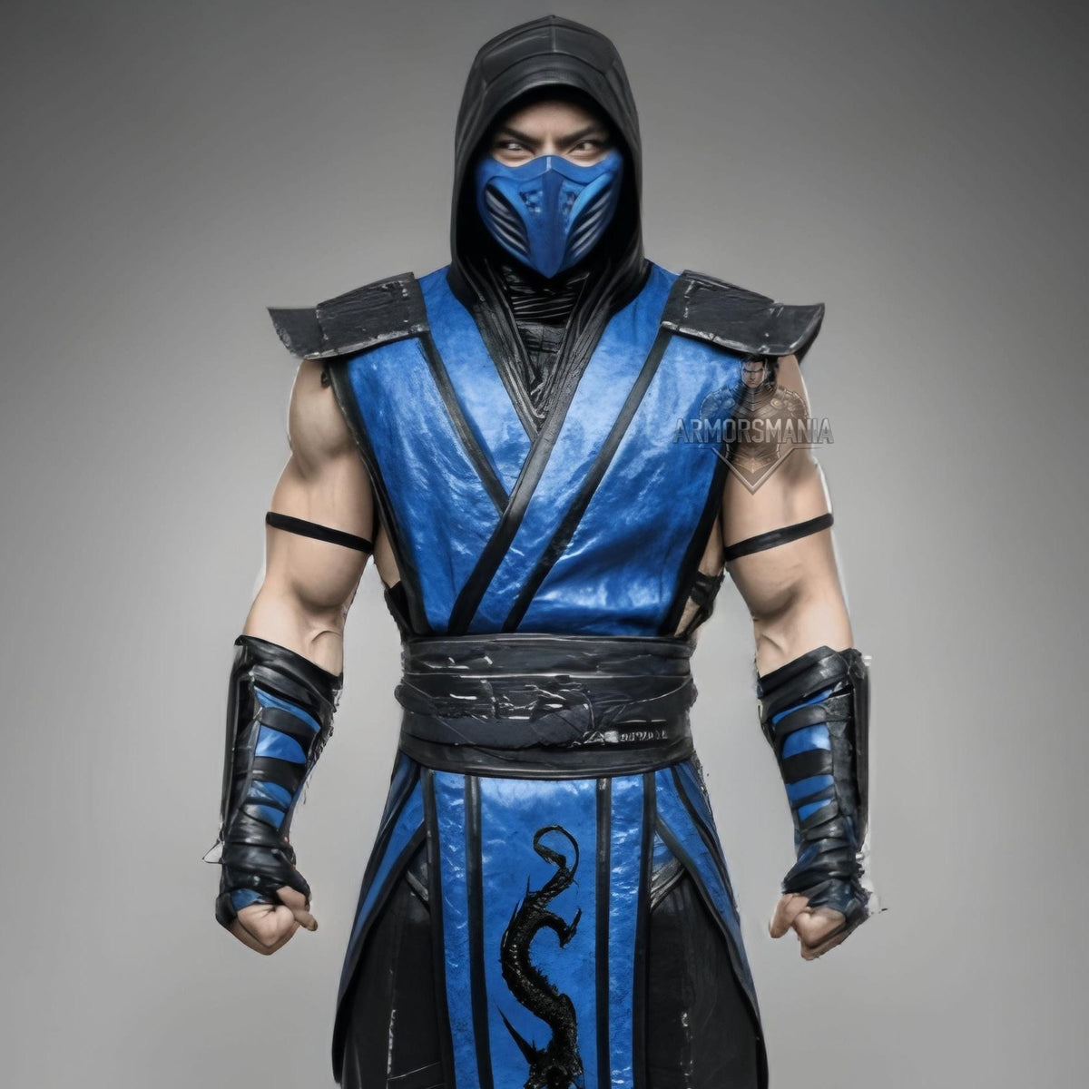 Handcrafted Frost Dragon Themed Blue Black Ninja Cosplay Costume Hooded Armor Outfit Custom Set