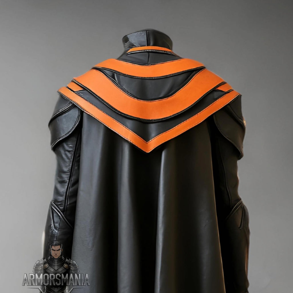 Handcrafted Arcane Warlock Black Orange Leather Armor Coat, Fantasy Mage LARP Cosplay Costume Outfit