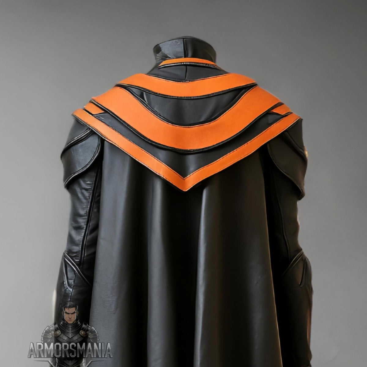 Handcrafted Arcane Warlock Black Orange Leather Armor Coat, Fantasy Mage LARP Cosplay Costume Outfit