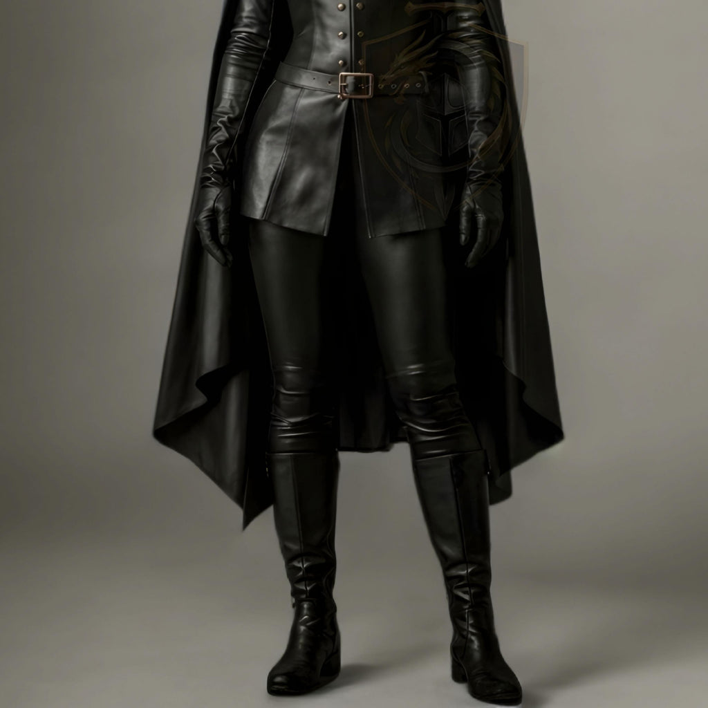 Handcrafted Black Leather Female Warrior Armor Medieval Fantasy LARP Cosplay Costume Outfit Women Knight
