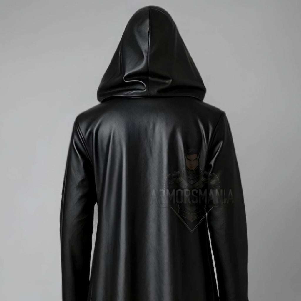 Handcrafted Vampire Gothic Hooded Leather Cloak, Medieval Cosplay Costume, Halloween Fantasy Robe Unisex Custom