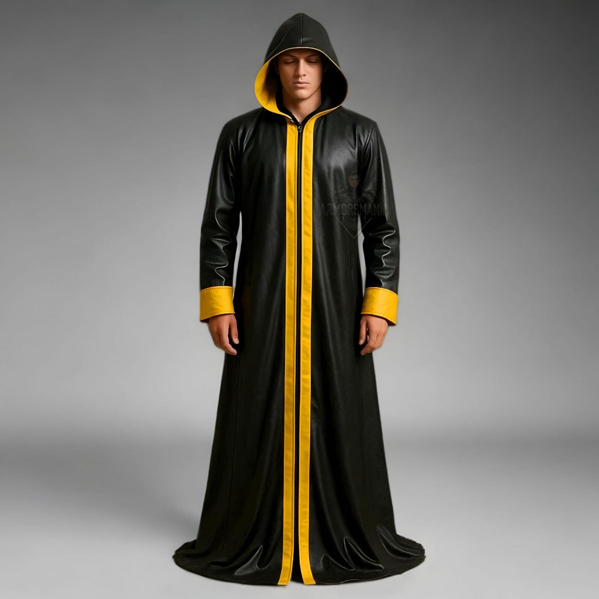 Handcrafted Arcane Mage Hooded Leather Cloak, Fantasy Wizard Cosplay Robe, Medieval Halloween Costume Unisex