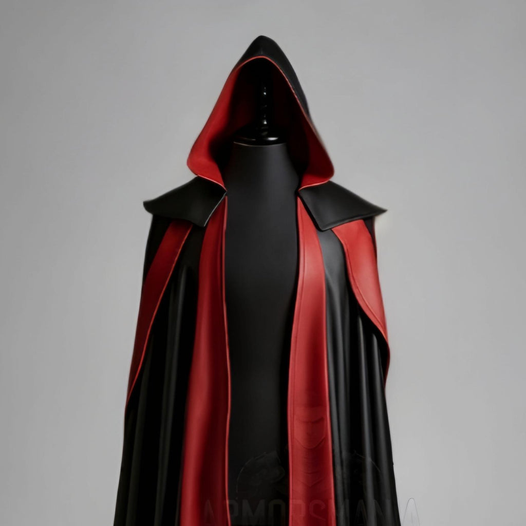 Handcrafted Royal Vampire Hooded Leather Cloak, Gothic Halloween Cosplay Cape, Medieval Fantasy Costume Unisex