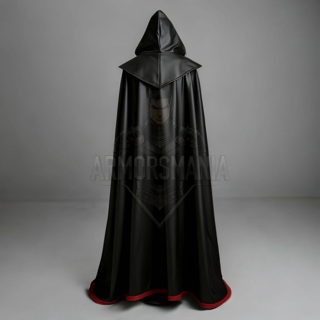 Handcrafted Royal Vampire Hooded Leather Cloak, Gothic Halloween Cosplay Cape, Medieval Fantasy Costume Unisex