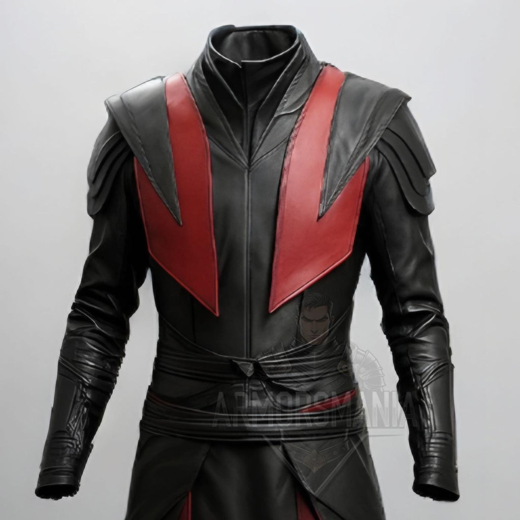 Handcrafted Crimson Reaper Black Red Leather Gothic Armor Coat Cosplay Costume LARP Outfit Set