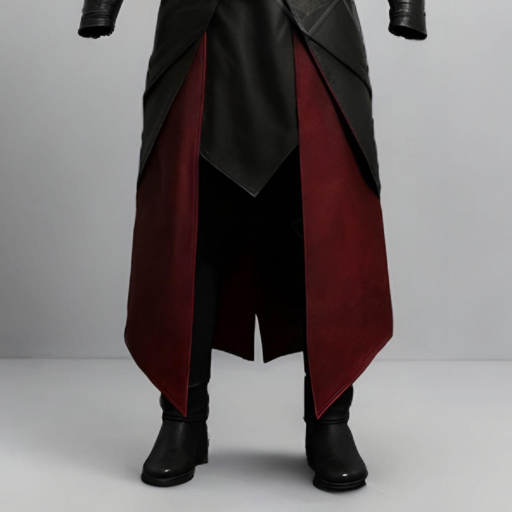 Handcrafted Crimson Reaper Black Red Leather Gothic Armor Coat Cosplay Costume LARP Outfit Set