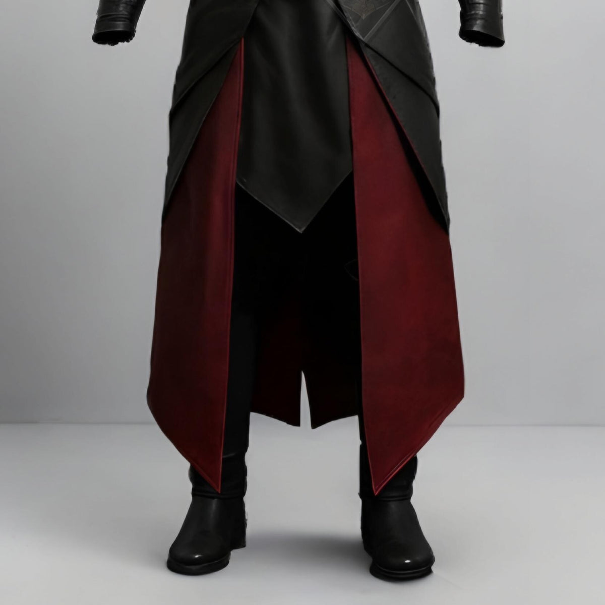 Handcrafted Crimson Reaper Black Red Leather Gothic Armor Coat Cosplay Costume LARP Outfit Set