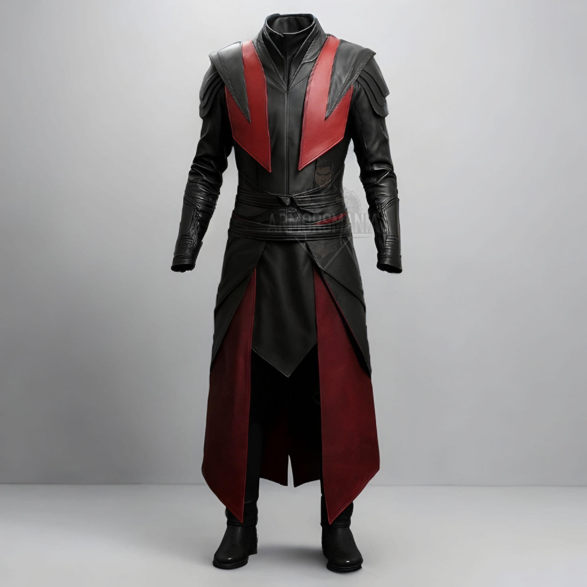 Handcrafted Crimson Reaper Black Red Leather Gothic Armor Coat Cosplay Costume LARP Outfit Set