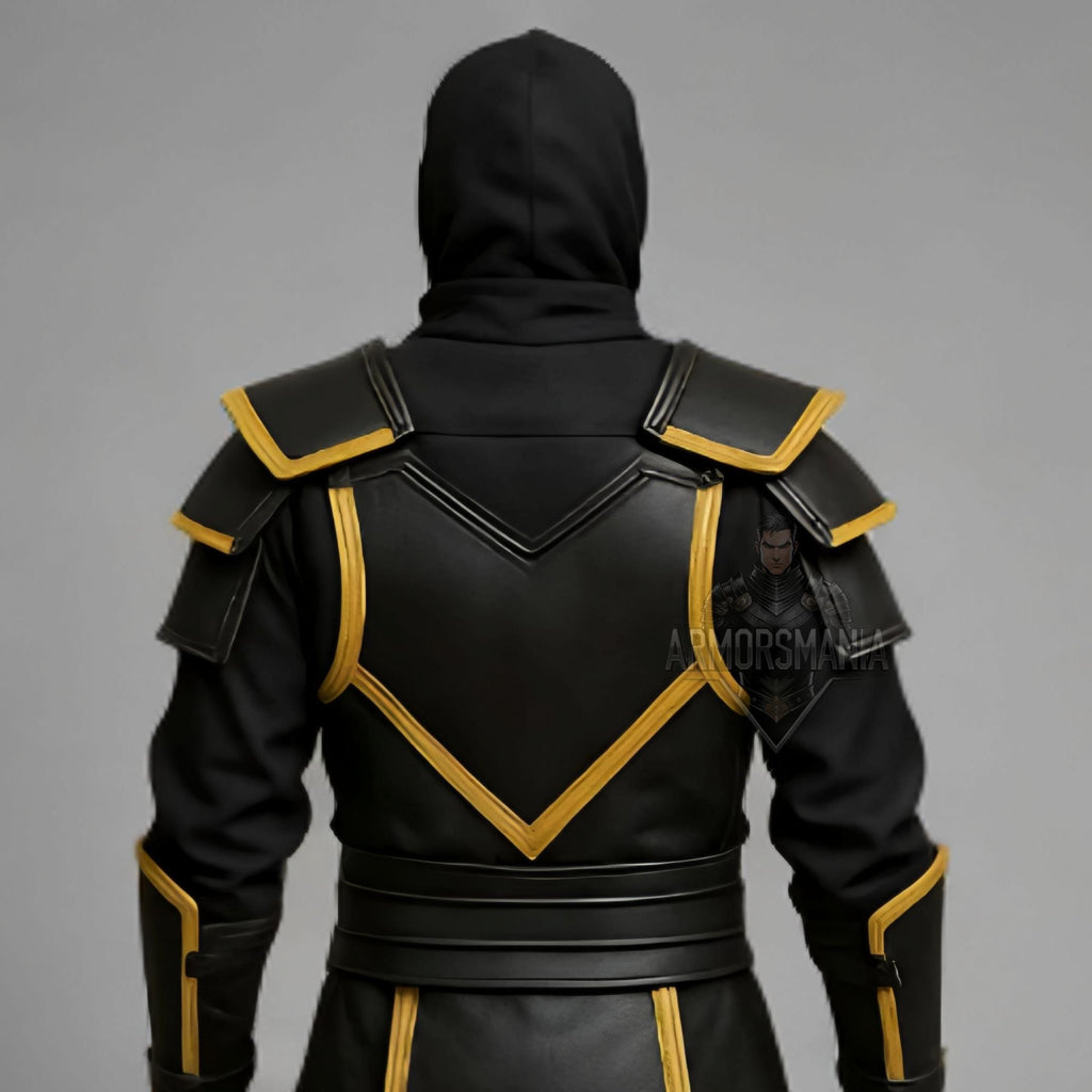 Handcrafted Shadow Gold Ninja Black Leather Armor Costume Cosplay LARP Warrior Outfit Set Uniform