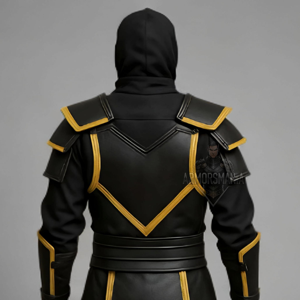 Handcrafted Shadow Gold Ninja Black Leather Armor Costume Cosplay LARP Warrior Outfit Set Uniform