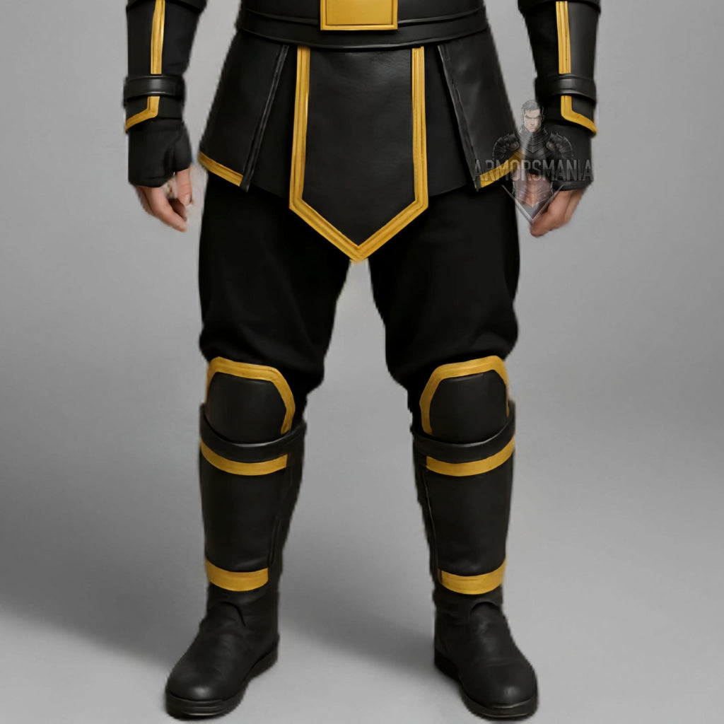 Handcrafted Shadow Gold Ninja Black Leather Armor Costume Cosplay LARP Warrior Outfit Set Uniform