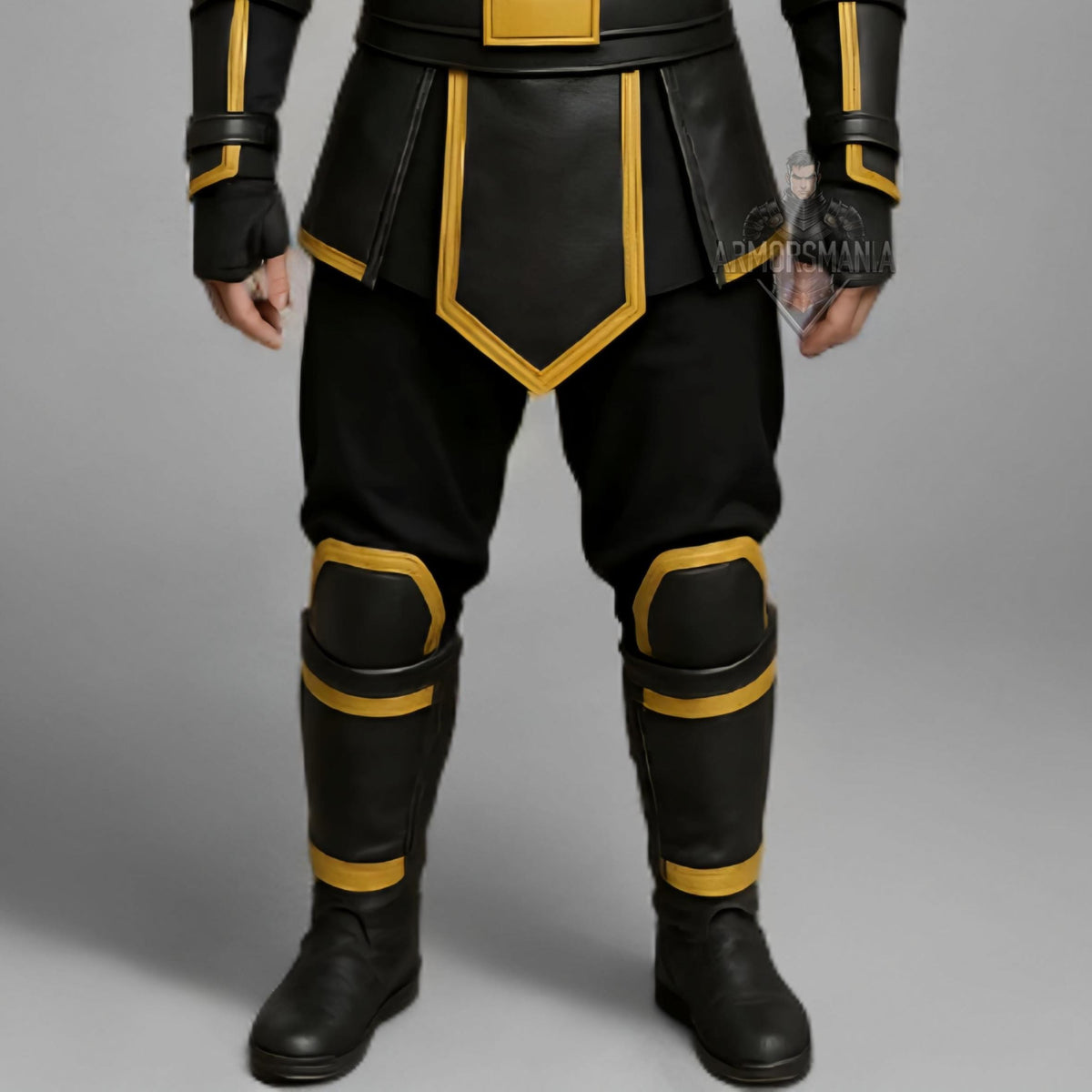 Handcrafted Shadow Gold Ninja Black Leather Armor Costume Cosplay LARP Warrior Outfit Set Uniform