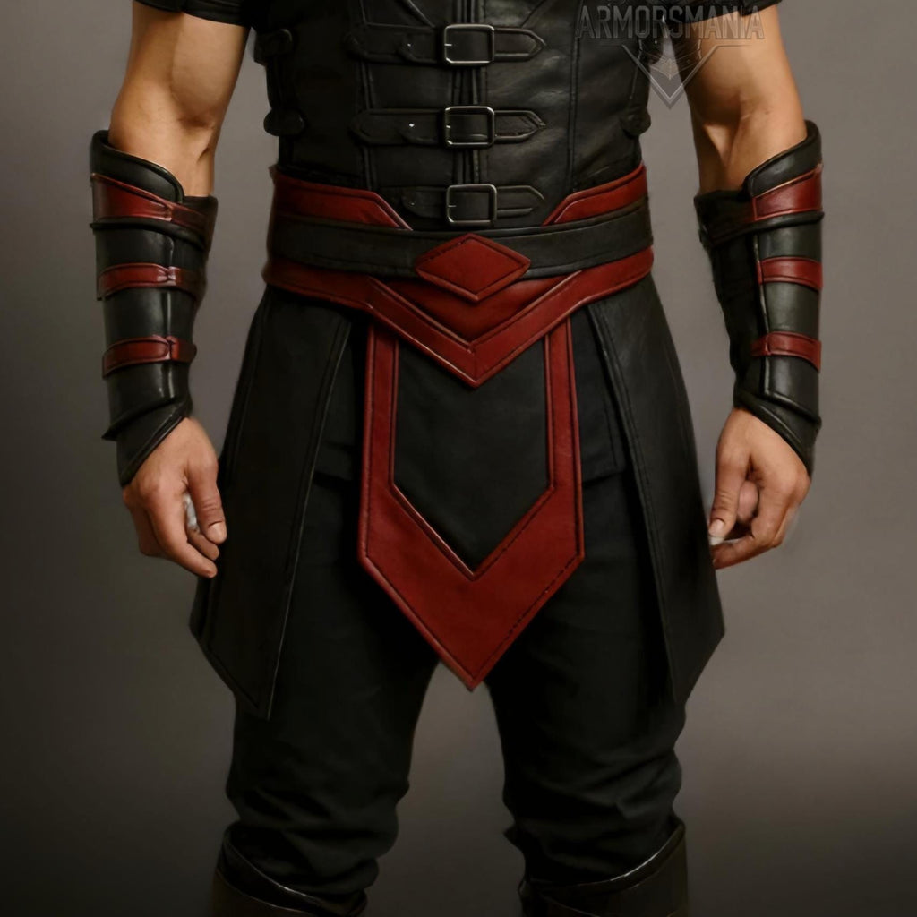 Handcrafted Crimson Shadow Assassin Black Red Leather Armor Cosplay LARP Warrior Costume Outfit Set