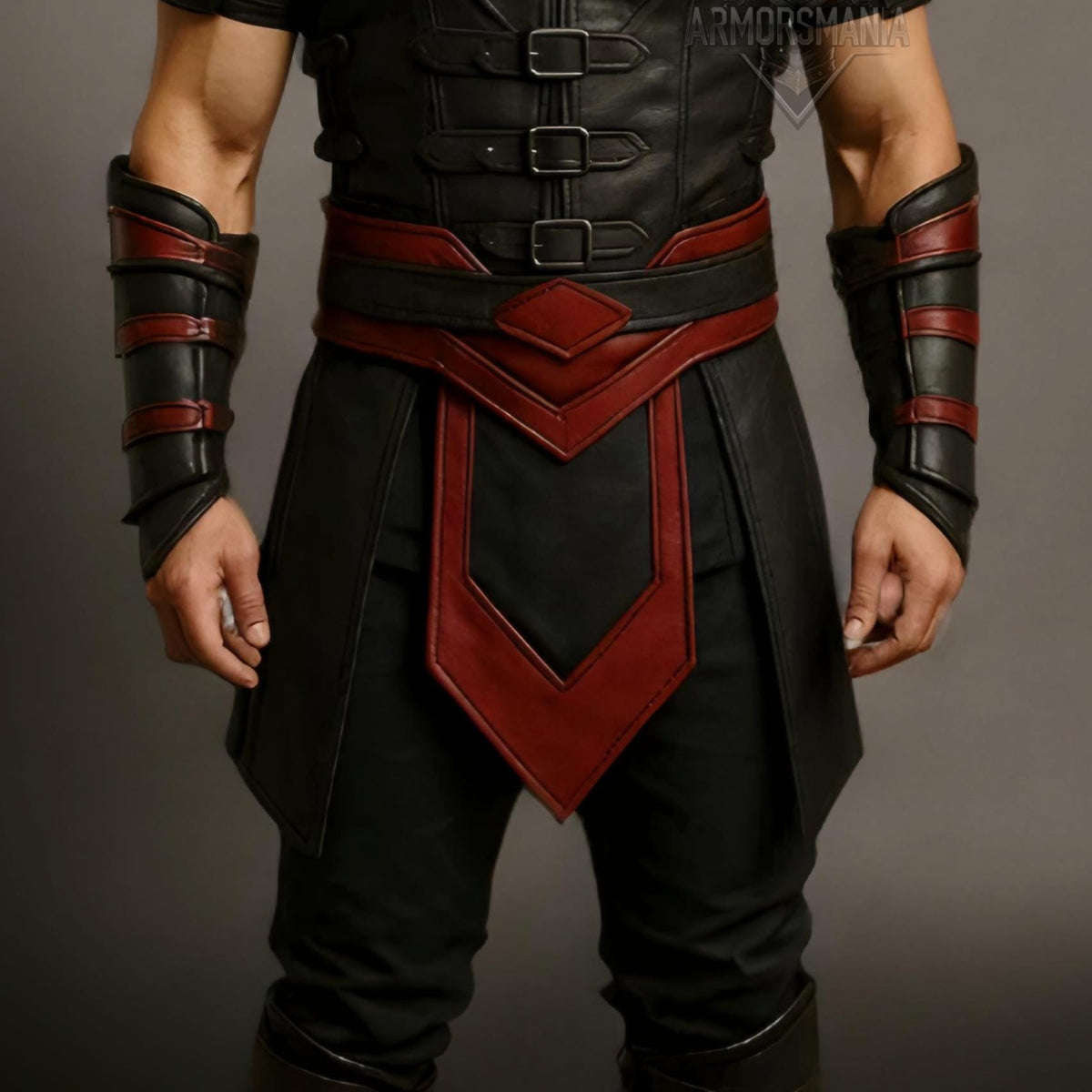 Handcrafted Crimson Shadow Assassin Black Red Leather Armor Cosplay LARP Warrior Costume Outfit Set