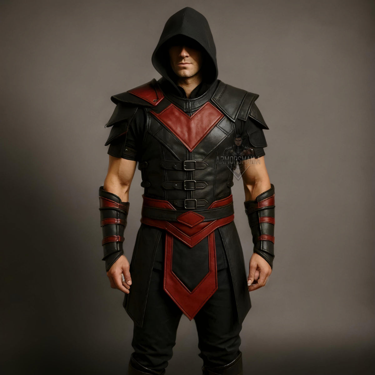 Handcrafted Crimson Shadow Assassin Black Red Leather Armor Cosplay LARP Warrior Costume Outfit Set
