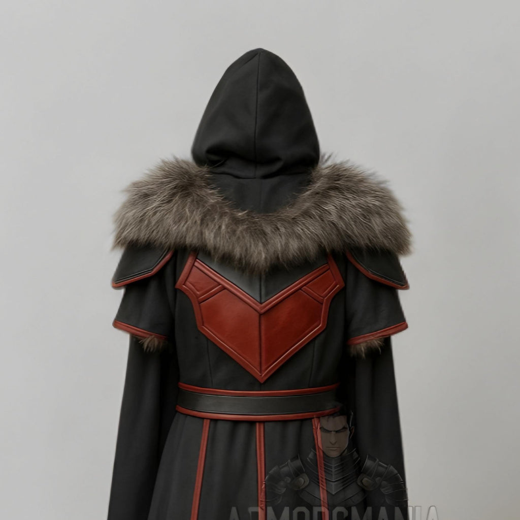 Handcrafted Crimson Shadow Leather Armor Hooded Cloak for Men LARP Cosplay Medieval Fantasy Costume