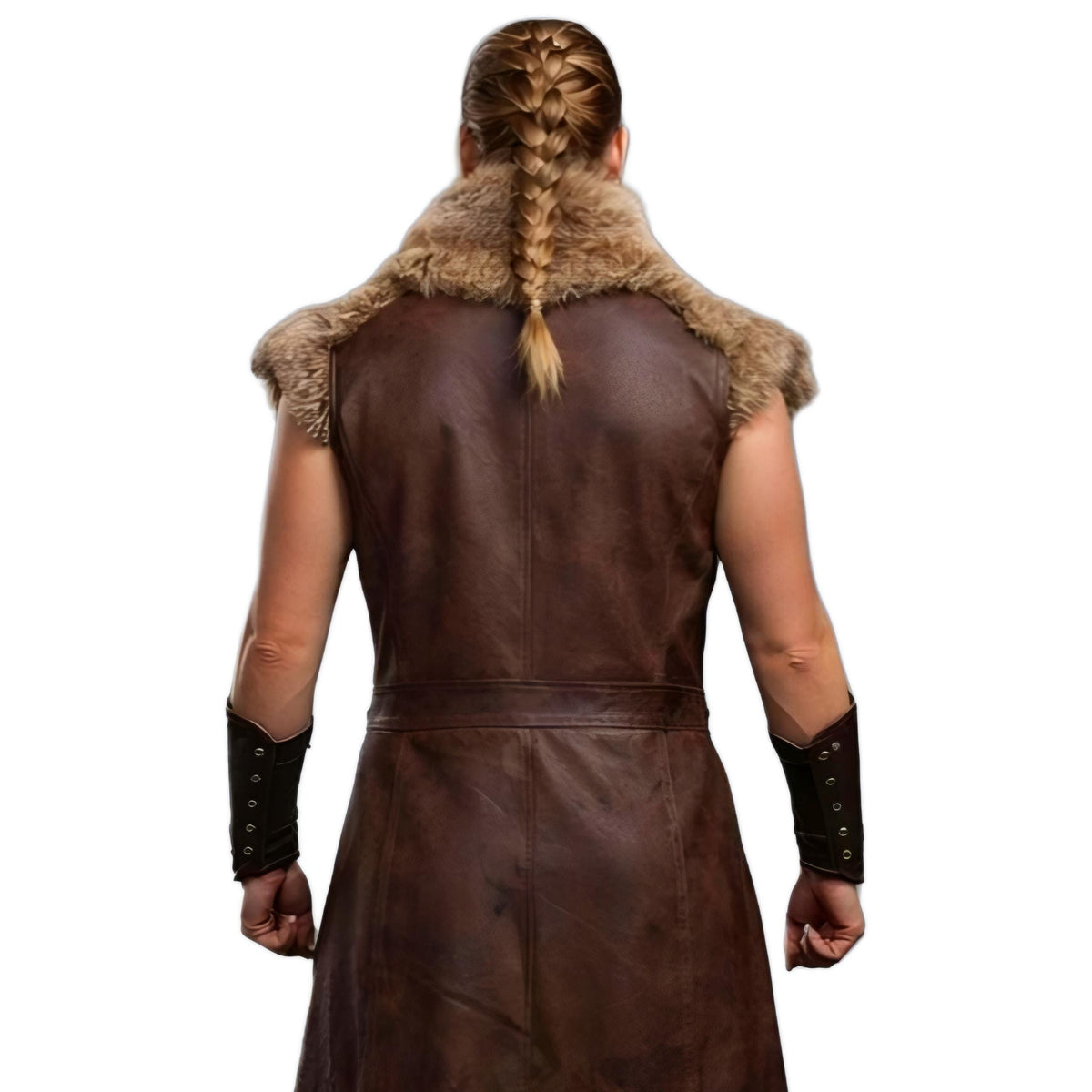 Handcrafted Viking Shieldmaiden Leather Coat Fur Trim Medieval Norse Warrior Costume Women Armor Cosplay