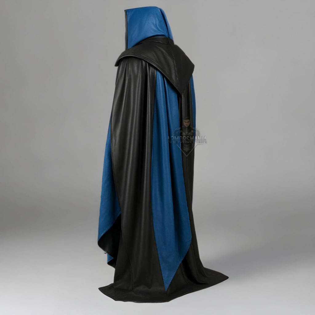 Handcrafted Azure Phantom Shadow Black Blue Leather Cloak Armor Cosplay LARP Warrior Outfit Set