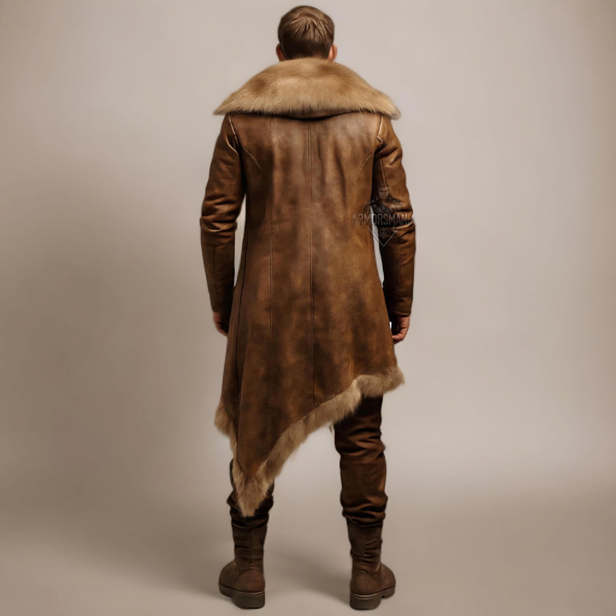 Handcrafted Nordic Warlord Fur Leather Coat, Viking Medieval Warrior Long Jacket LARP Cosplay Outfit